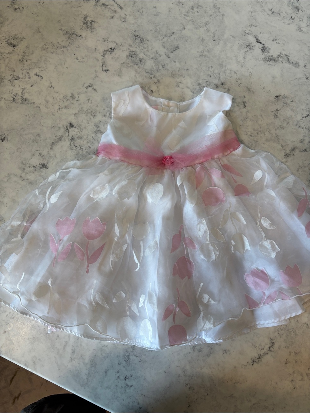 White and Pink Floral Baby Dress - Elegant Party Dress